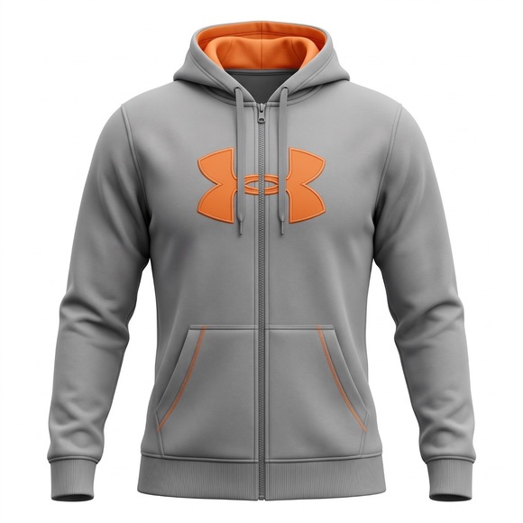 Under Armour Other - Under Armour Hoodie Men L Gray Gray Orange  Sweatshirt Sweater Large Logo